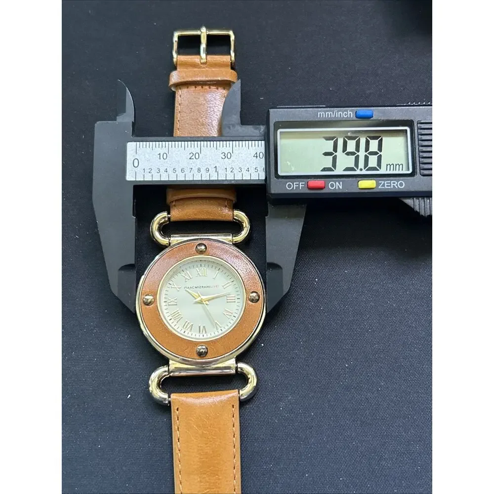 Isaac Mizrahi Live Gold Tone Leather Bezel And Band Women’s Quartz Watch